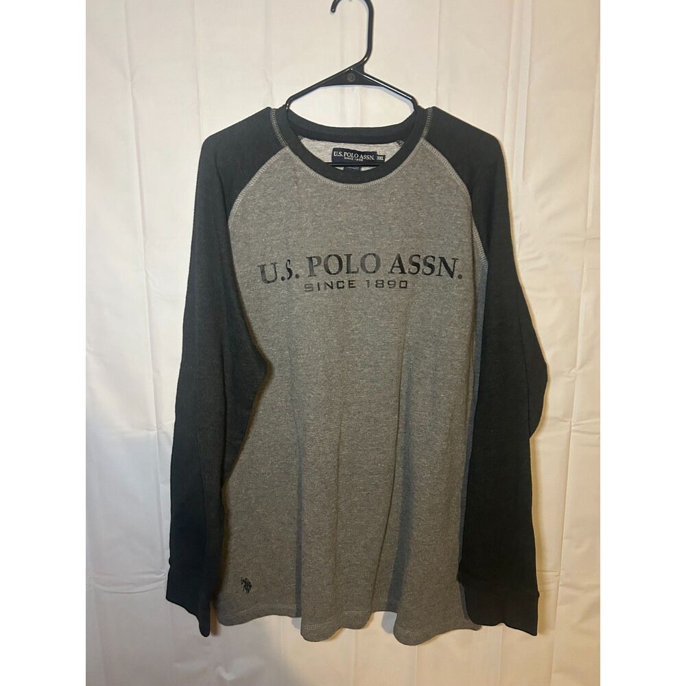 US Polo Assn Mens 3XL Thermal Shirt Waffle Knit Raglan Long Sleeve Gray Black